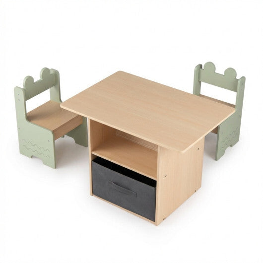 Wooden Kids Table and Chairs Set with 2 Open Compartments-Green W2B