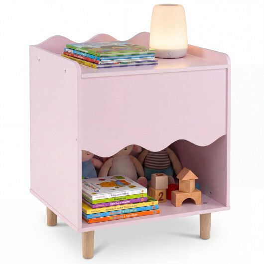 Toddler Scalloped Side Table with Wide Top & Open Compartment-Pink W2B