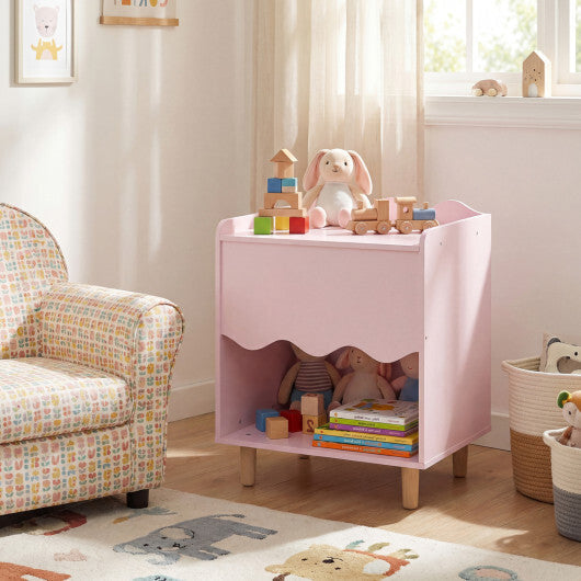 Toddler Scalloped Side Table with Wide Top & Open Compartment-Pink W2B