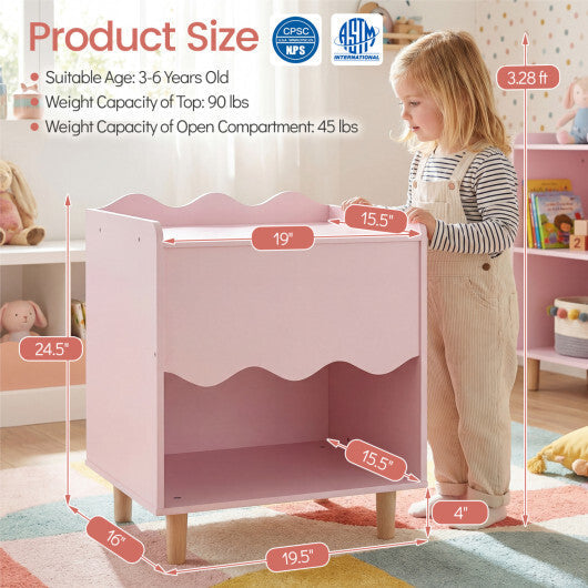 Toddler Scalloped Side Table with Wide Top & Open Compartment-Pink W2B