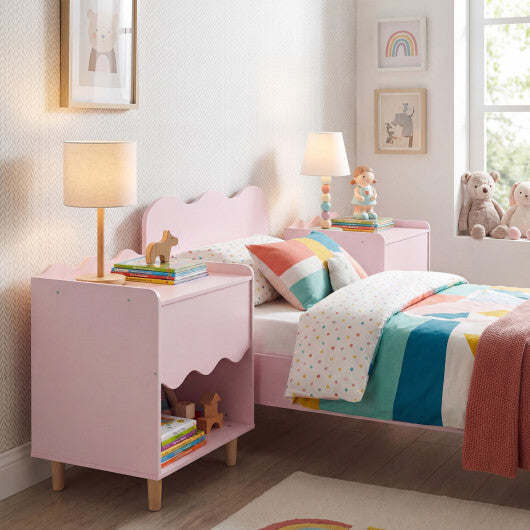 Toddler Scalloped Side Table with Wide Top & Open Compartment-Pink W2B