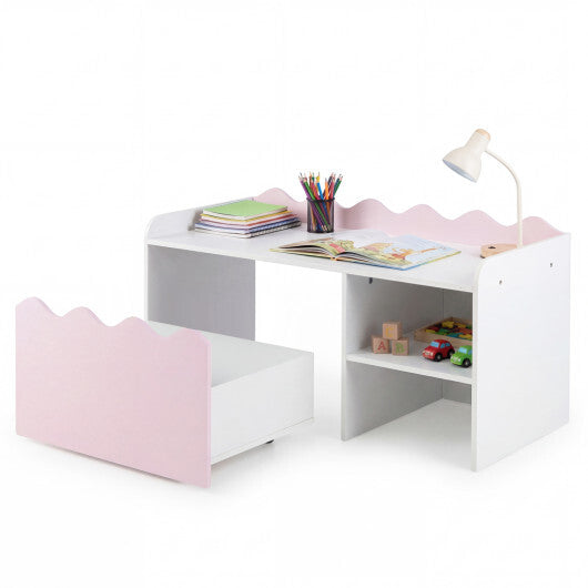 Scalloped Kids Bookshelf and Toy Storage Organizer for Playroom-Pink W2B