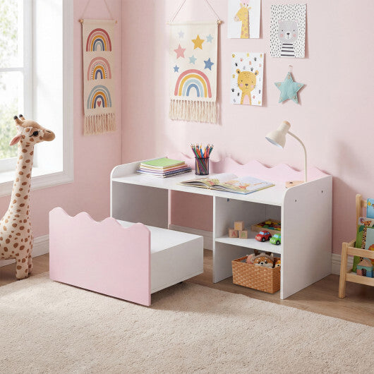 Scalloped Kids Bookshelf and Toy Storage Organizer for Playroom-Pink W2B