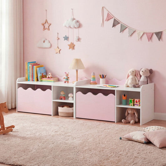 Scalloped Kids Bookshelf and Toy Storage Organizer for Playroom-Pink W2B