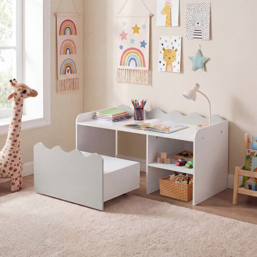 Scalloped Kids Bookshelf and Toy Storage Organizer for Playroom-Pink W2B