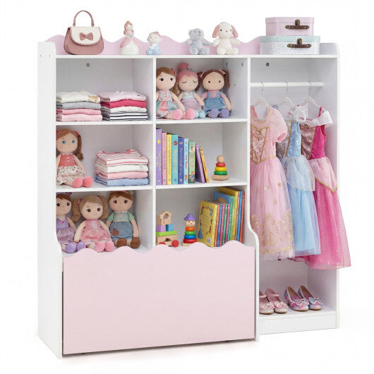Kids Toy Storage Organizer Children Dress up Closet Wardrobe with Clothing Rack-Pink W2B
