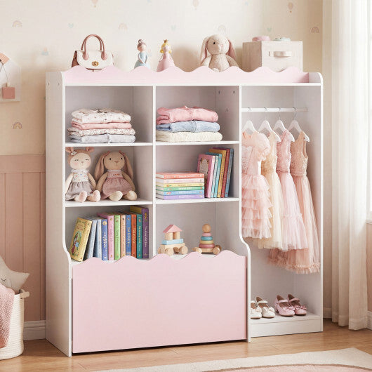 Kids Toy Storage Organizer Children Dress up Closet Wardrobe with Clothing Rack-Pink W2B