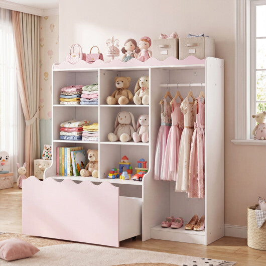 Kids Toy Storage Organizer Children Dress up Closet Wardrobe with Clothing Rack-Pink W2B