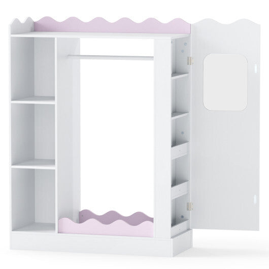 Kids Dress Up Storage with Mirrors and Hanging Rack and Shelves for Bedroom-Pink W2B