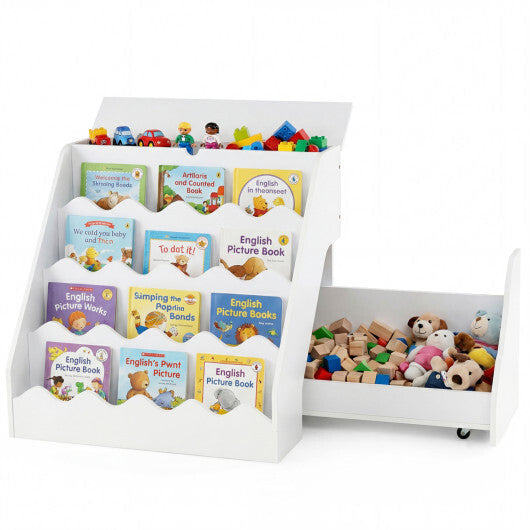 2-In-1 Kids Bookshelf & Toy Storage Organizer-White W2B