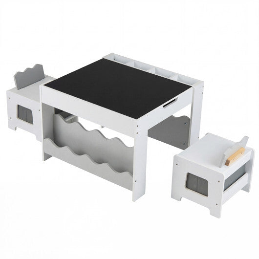 Multi-purpose Activity Kids Table and Chairs Set with Double-sided Tabletop-Gray W2B