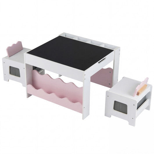 Multi-purpose Activity Kids Table and Chairs Set with Double-sided Tabletop-Gray W2B