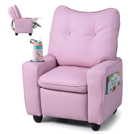 Kids Recliner with Cup Holder & Armrests and Adjustable Backrest for Playroom-Pink W2B