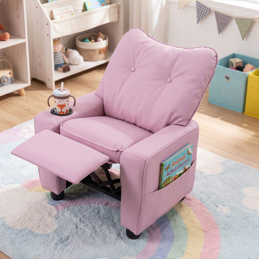 Kids Recliner with Cup Holder & Armrests and Adjustable Backrest for Playroom-Pink W2B
