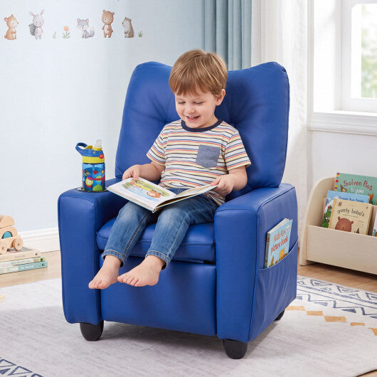 Kids Recliner with Cup Holder & Armrests and Adjustable Backrest for Playroom-Pink W2B