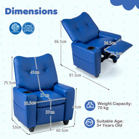 Kids Recliner with Cup Holder & Armrests and Adjustable Backrest for Playroom-Pink W2B