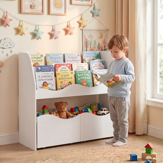 Kids Toy Wooden Storage Organizer with 2 Rolling Drawers for Kids Room-White W2B