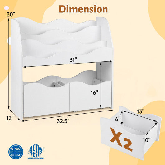 Kids Toy Wooden Storage Organizer with 2 Rolling Drawers for Kids Room-White W2B