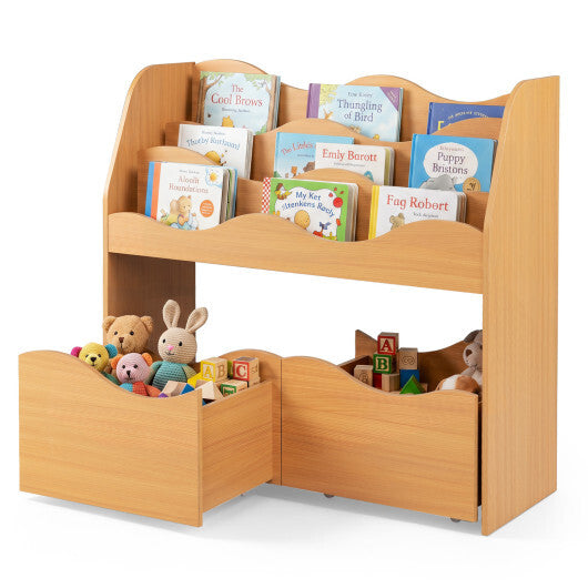 Kids Toy Wooden Storage Organizer with 2 Rolling Drawers for Kids Room-White W2B