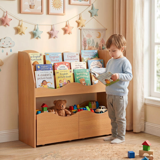 Kids Toy Wooden Storage Organizer with 2 Rolling Drawers for Kids Room-White W2B