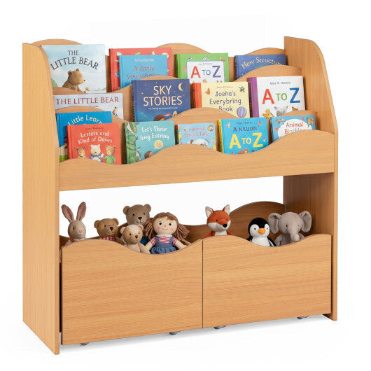 Kids Toy Wooden Storage Organizer with 2 Rolling Drawers for Kids Room-White W2B
