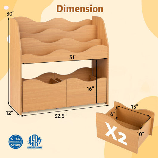 Kids Toy Wooden Storage Organizer with 2 Rolling Drawers for Kids Room-White W2B