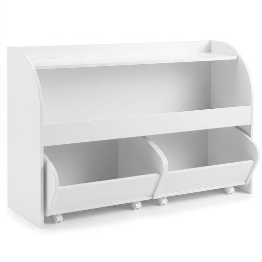 Kids Toy Storage Organizer with 2 Rolling Drawers & 3-Tier Bookshelf for Playroom-Natural W2B