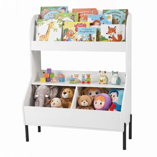 Kids Toy Storage Organizer Wooden Montessori Bookshelf with 2 Storage Bins-White W2B