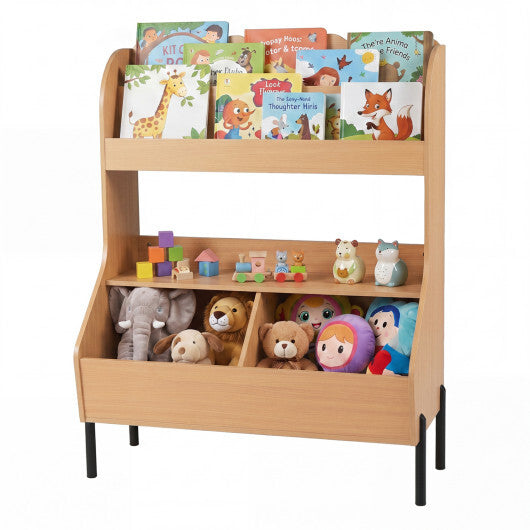 Kids Toy Storage Organizer Wooden Montessori Bookshelf with 2 Storage Bins-White W2B