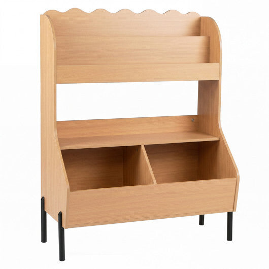 Kids Toy Storage Organizer Wooden Montessori Bookshelf with 2 Storage Bins-White W2B