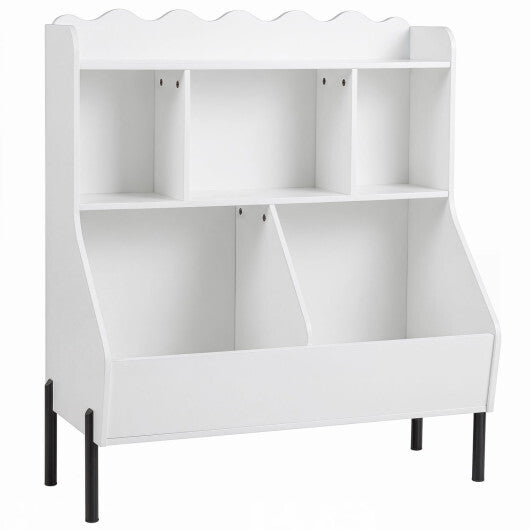 Kids Toy Storage Organizer Wooden Montessori Bookshelf with 5 Storage Cubes-White W2B