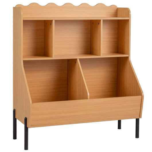 Kids Toy Storage Organizer Wooden Montessori Bookshelf with 5 Storage Cubes-White W2B