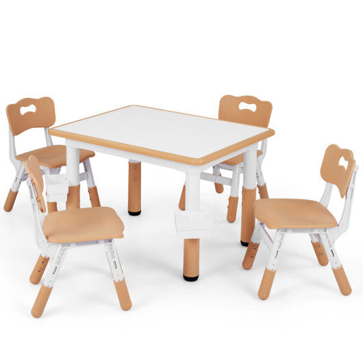 Height Adjustable  Kids Table and 4 Chairs Set with Graffiti Desktop and 2 Storage Baskets-Gray W2B