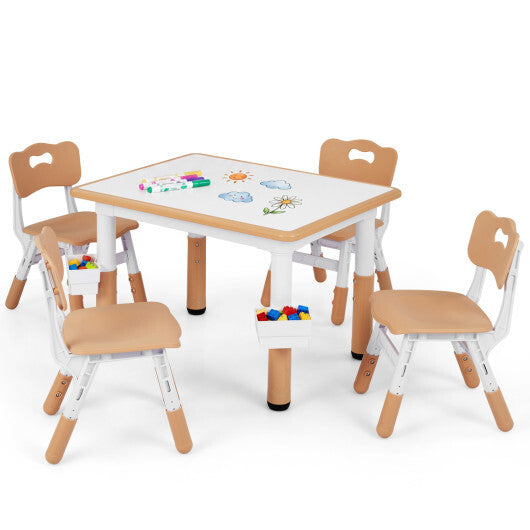 Height Adjustable  Kids Table and 4 Chairs Set with Graffiti Desktop and 2 Storage Baskets-Gray W2B