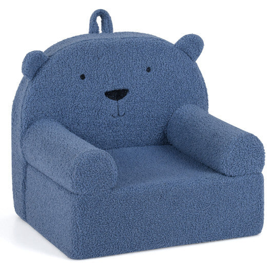 Kids Bear Sofa Toddler Foam Couch with Soft Fleece Fabric Cover-Navy W2B