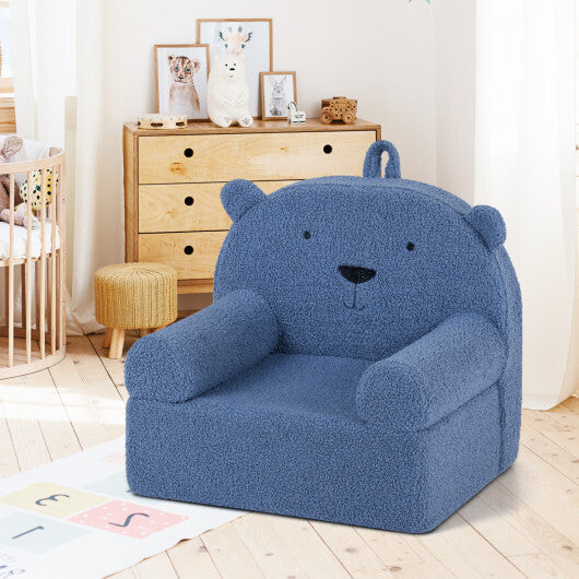 Kids Bear Sofa Toddler Foam Couch with Soft Fleece Fabric Cover-Navy W2B