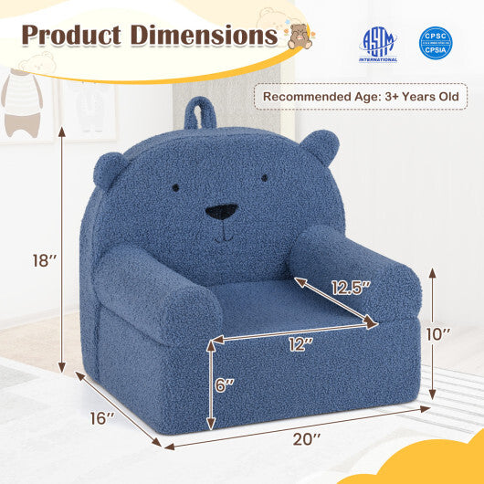 Kids Bear Sofa Toddler Foam Couch with Soft Fleece Fabric Cover-Navy W2B