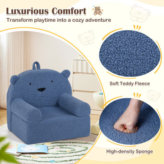 Kids Bear Sofa Toddler Foam Couch with Soft Fleece Fabric Cover-Navy W2B