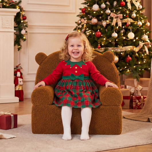 Kids Bear Sofa Toddler Foam Couch with Soft Fleece Fabric Cover-Navy W2B