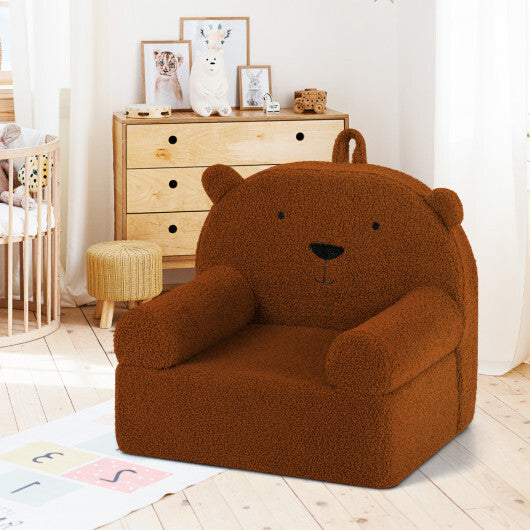 Kids Bear Sofa Toddler Foam Couch with Soft Fleece Fabric Cover-Navy W2B