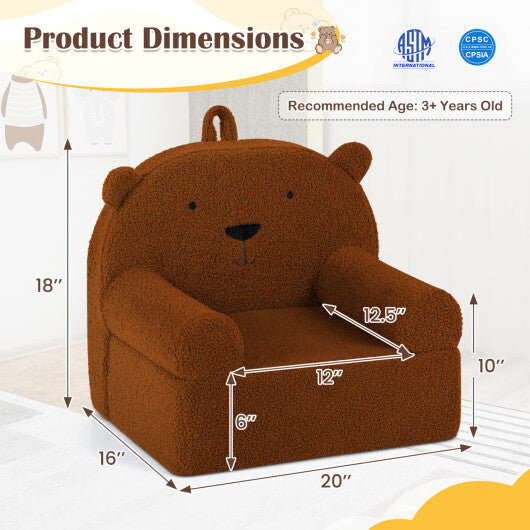 Kids Bear Sofa Toddler Foam Couch with Soft Fleece Fabric Cover-Navy W2B