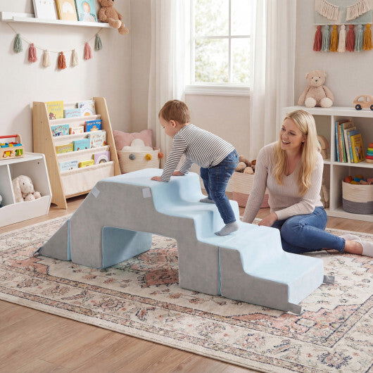 4-in-1 Foam Climbing Blocks Toddler Indoor Climb with Slide-Gray W2B