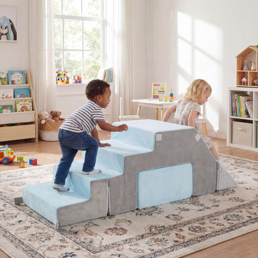 4-in-1 Foam Climbing Blocks Toddler Indoor Climb with Slide-Gray W2B