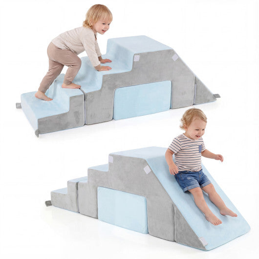 4-in-1 Foam Climbing Blocks Toddler Indoor Climb with Slide-Gray W2B