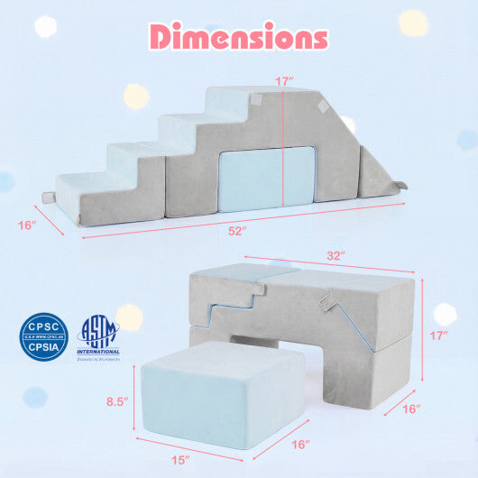 4-in-1 Foam Climbing Blocks Toddler Indoor Climb with Slide-Gray W2B