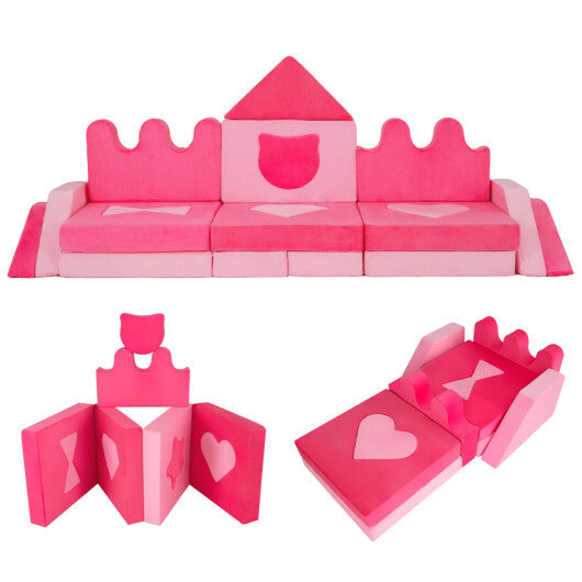 14 Piece Kids Play Couch Modular Foam Climbing Blocks for Kids 3+ Years Old-Pink W2B