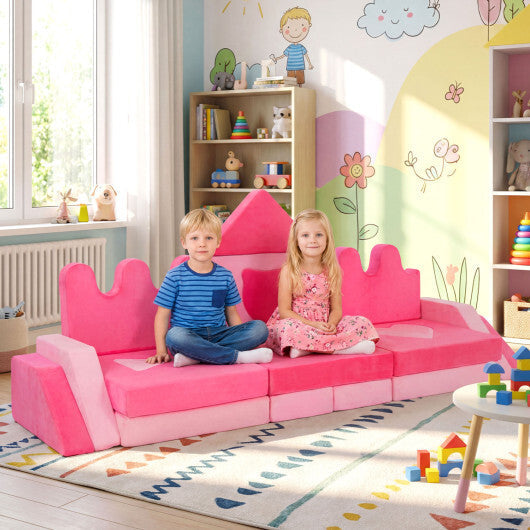 14 Piece Kids Play Couch Modular Foam Climbing Blocks for Kids 3+ Years Old-Pink W2B