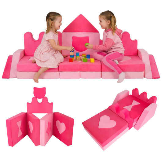 14 Piece Kids Play Couch Modular Foam Climbing Blocks for Kids 3+ Years Old-Pink W2B