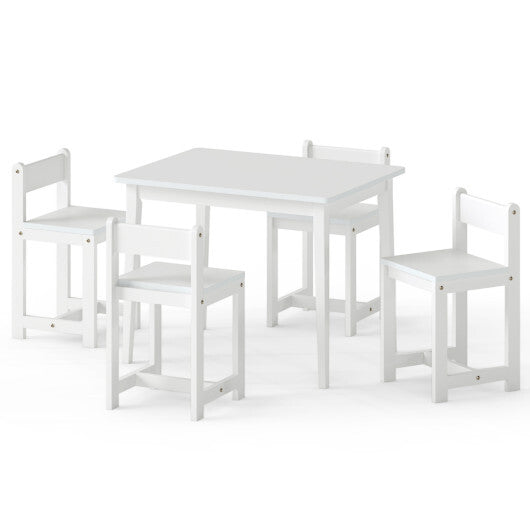 5-Piece Kids Table and Chairs Set Solid Rubber Wood Toddler Activity Table-White W2B