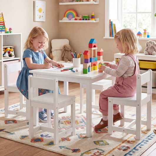 5-Piece Kids Table and Chairs Set Solid Rubber Wood Toddler Activity Table-White W2B